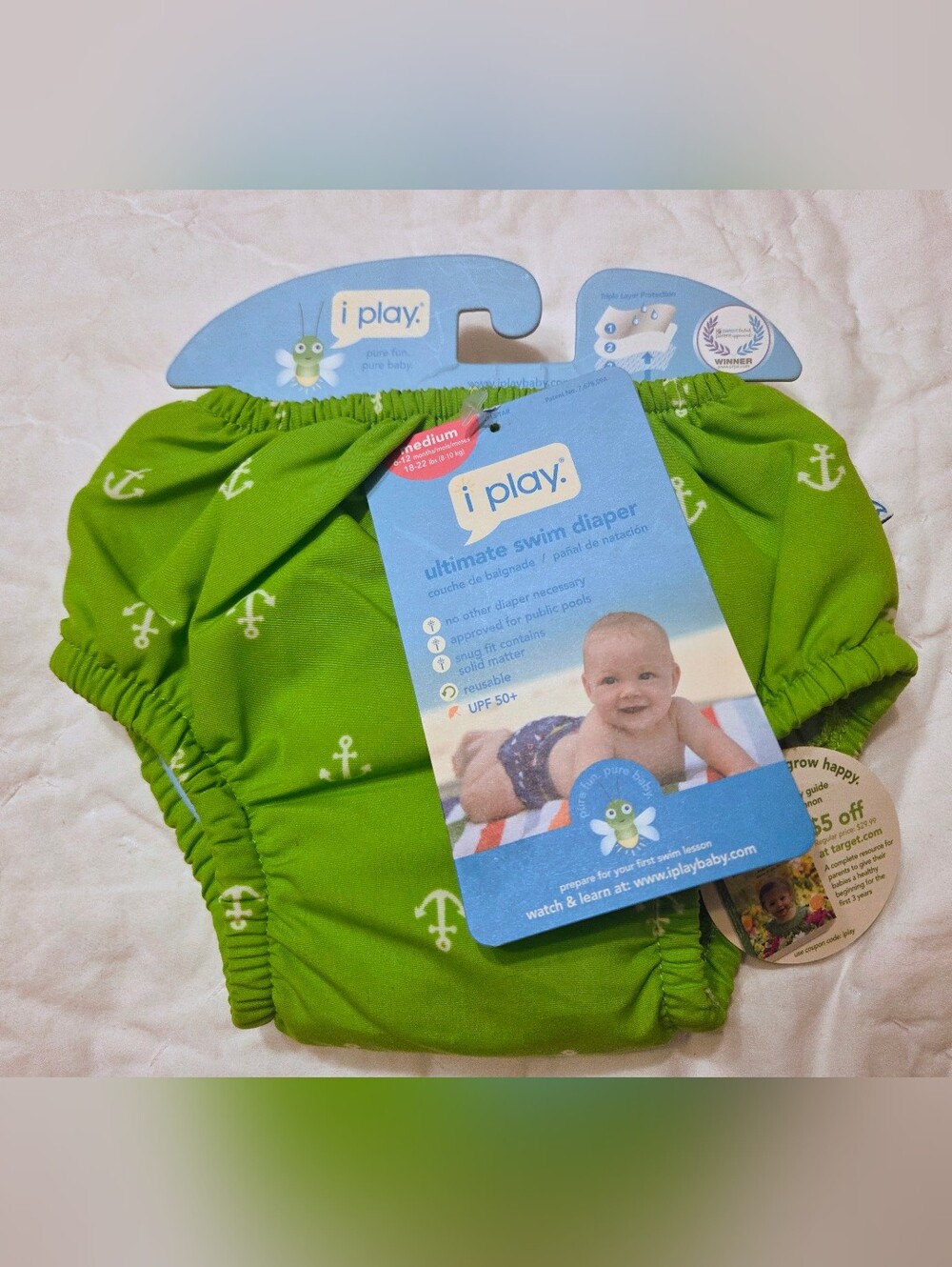 NWT i play. Ultimate Swim Diaper Green Anchor (Medium / 0-12M)